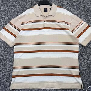 Karl Kani Gold Polo Shirt Men 2X Striped Brown White Short Sleeve Collared Y2K